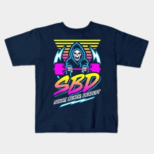 SBD Squat Bench Deadlift (Gym Reaper) Retro Neon Synthwave 80s 90s Kids T-Shirt